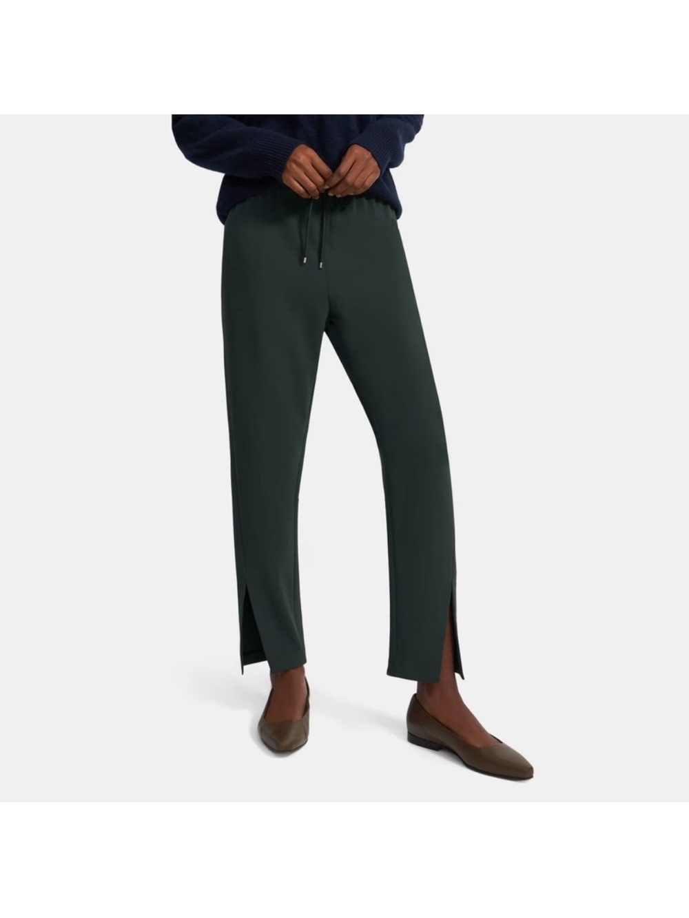 NWOT Theory Deep Slit Pull On Admiral Crepe Pants Green Size 6